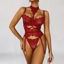 Load image into Gallery viewer, Ellolace Underwear Sexy Lingerie 3-Pieces Transparent Bra Lace Suit Sexy Garter Belt With Stockings Woman Erotic Intimate
