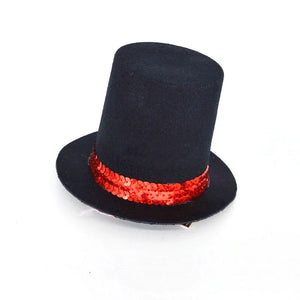 Women Girl Red Sequin Black Mini Top Hat Hair Clip  Base DIY Craft  Wear   Wedding Party   Birthday Cosplay Christmas