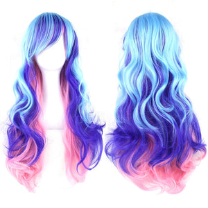 Soowee 70cm Long Curly Synthetic Hair Women's Wig Hairpiece Blue Yellow Pink Rainbow Party False Hair Cosplay Wigs for Women