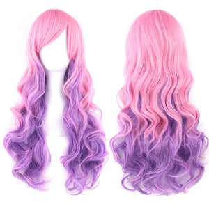 Soowee 70cm Long Curly Synthetic Hair Women's Wig Hairpiece Blue Yellow Pink Rainbow Party False Hair Cosplay Wigs for Women