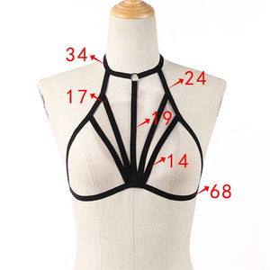 Sexy Bandage Lingerie Hollow Harness Lingerie Bustier Elastic Cupless Bra Hollow Out Elastic Strap Harness Bra for Women