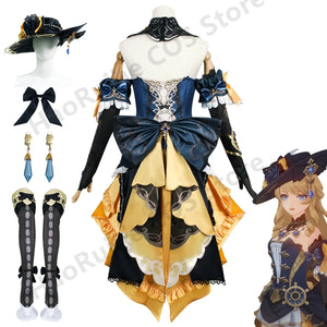Game Genshin Impact Navia Cosplay Costume Wig Dress Uniform Fontaine Spina Di Rosula Hat Earrings Gloves Necklace Clorinde Party