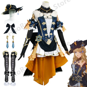 Game Genshin Impact Navia Cosplay Costume Wig Dress Uniform Fontaine Spina Di Rosula Hat Earrings Gloves Necklace Clorinde Party