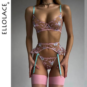 Ellolace Fairy Lingerie Floral Transparent Underwear Ruffle Garter Intimate Delicate Underwear Beautiful See Through Outfits