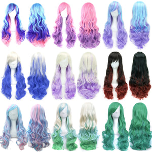 Soowee 70cm Long Curly Synthetic Hair Women's Wig Hairpiece Blue Yellow Pink Rainbow Party False Hair Cosplay Wigs for Women