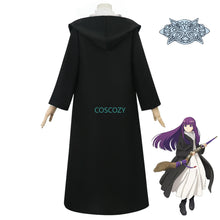 Load image into Gallery viewer, Anime Frieren: Beyond Journey&#39;s End Fern Cosplay Costume White Long Dress and Black Robe Purple Wig Headwear Halloween Suit
