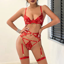 Load image into Gallery viewer, Ellolace Red Hot Sexy Lingerie Push Up Fantasy Underwear Brazilian Intimate Sets Transparent Lace Luxury Obsessive Outfits
