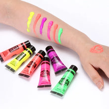 Load image into Gallery viewer, 5 pcs Body Art Paint Neon Fluorescent Party Festival Halloween Cosplay Makeup Kids Face Paint UV Glow Painting
