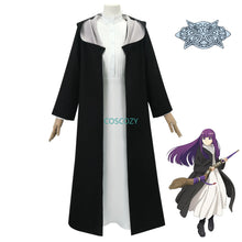 Load image into Gallery viewer, Anime Frieren: Beyond Journey&#39;s End Fern Cosplay Costume White Long Dress and Black Robe Purple Wig Headwear Halloween Suit
