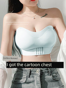 Cartoon Chest Strapless Extended Chest Intimates Women Non-Slip Push up Small Chest Flat Chest Show Big Waist Thin Boob Tube Top