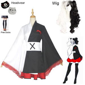 2020 Monokuma Cosplay Costume Danganronpa Woman's Cosplay Wig Kuma Coat and Skirts Suit Halloween Girl Anime Costumes - CosCouture