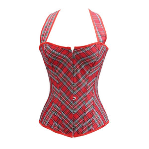 Sapubonva Corset Sexy Bustier Plaid Goth Clothes Lingerie corset Victorian Red Halter Femme Corset Top Exotic Plus Size Burlesqu