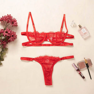 Yimunancy 2-Piece Lace Bra Set Women Unlined Bra Underwire + Panty Underwear Set Ladies 16 Colors Sexy Lingerie Set