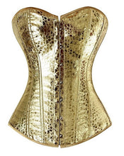 Load image into Gallery viewer, sexy faux leather corset lingerie bustiers top Steampunk gothic punk corset burlesque plus size nightclub costume gold sliver
