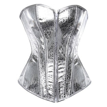 Load image into Gallery viewer, sexy faux leather corset lingerie bustiers top Steampunk gothic punk corset burlesque plus size nightclub costume gold sliver
