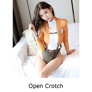 Attack on Titan Anime Cosplay Costumes Sexy Underwear Fantastic Intimate Goods Crochless Loli Sexy Open Girls Lingerie Bodysuit - CosCouture
