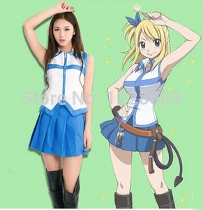 Hot Sale Women Girl Sexy Japanese School Uniform Costume Fantasia Lucy Heartfilia Anime Fairy Tail Cosplay - CosCouture