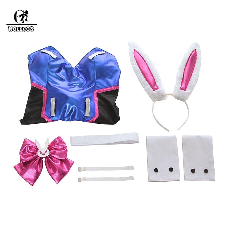 ROLECOS Game OW DVA Cosplay Sexy Bunny Girl Jumpsuit Song hana D.VA Cosplay Costume Halloween Women Romper Jumpsuit