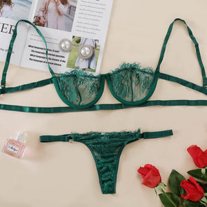 Yimunancy 2-Piece Lace Bra Set Women Unlined Bra Underwire + Panty Underwear Set Ladies 16 Colors Sexy Lingerie Set