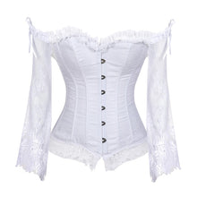 Load image into Gallery viewer, Sapubonva Corset Tops for Women with Sleeves Vintage Style Victorian Retro Burlesque Lace Corset and Bustiers Vest Fashion White
