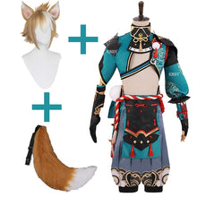 Load image into Gallery viewer, Genshin Impact Gorou Cosplay Costume Gorou Cosplay Costume Men Blue Fox Boy Costume Halloween Pants Tail Ears Full Set
