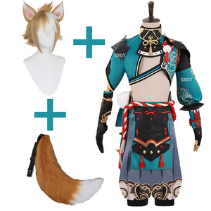 Genshin Impact Gorou Cosplay Costume Gorou Cosplay Costume Men Blue Fox Boy Costume Halloween Pants Tail Ears Full Set