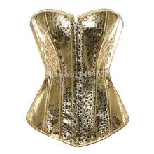 Load image into Gallery viewer, sexy faux leather corset lingerie bustiers top Steampunk gothic punk corset burlesque plus size nightclub costume gold sliver
