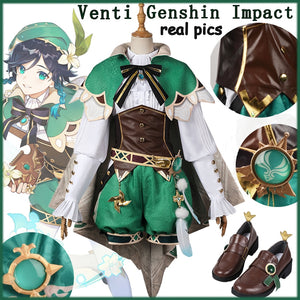 NEW [in Stock] Game Genshin Impact Cosplay Venti Costume Wig Mondstadt Wind God Game Uniform  Lovely Outfit XS-XXL