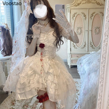 Load image into Gallery viewer, Gothic Lolita Princess Dress Women Vintage Terror Blood Bride Halloween Party Dresses Female Y2k Bandage Rose Lace Mini Vestidos
