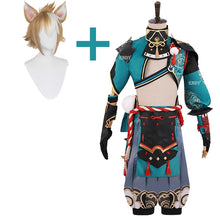 Load image into Gallery viewer, Genshin Impact Gorou Cosplay Costume Gorou Cosplay Costume Men Blue Fox Boy Costume Halloween Pants Tail Ears Full Set
