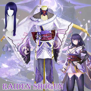 Genshin Impact Raiden Shogun Cosplay Costume Jacquard Fabric Uniform Wig Anime Chinese Style Halloween Costumes for Women Game