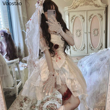 Load image into Gallery viewer, Gothic Lolita Princess Dress Women Vintage Terror Blood Bride Halloween Party Dresses Female Y2k Bandage Rose Lace Mini Vestidos
