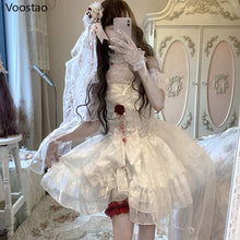 Load image into Gallery viewer, Gothic Lolita Princess Dress Women Vintage Terror Blood Bride Halloween Party Dresses Female Y2k Bandage Rose Lace Mini Vestidos
