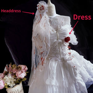 Gothic Lolita Princess Dress Women Vintage Terror Blood Bride Halloween Party Dresses Female Y2k Bandage Rose Lace Mini Vestidos