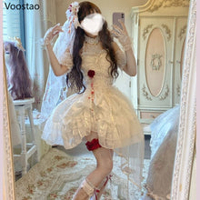 Load image into Gallery viewer, Gothic Lolita Princess Dress Women Vintage Terror Blood Bride Halloween Party Dresses Female Y2k Bandage Rose Lace Mini Vestidos
